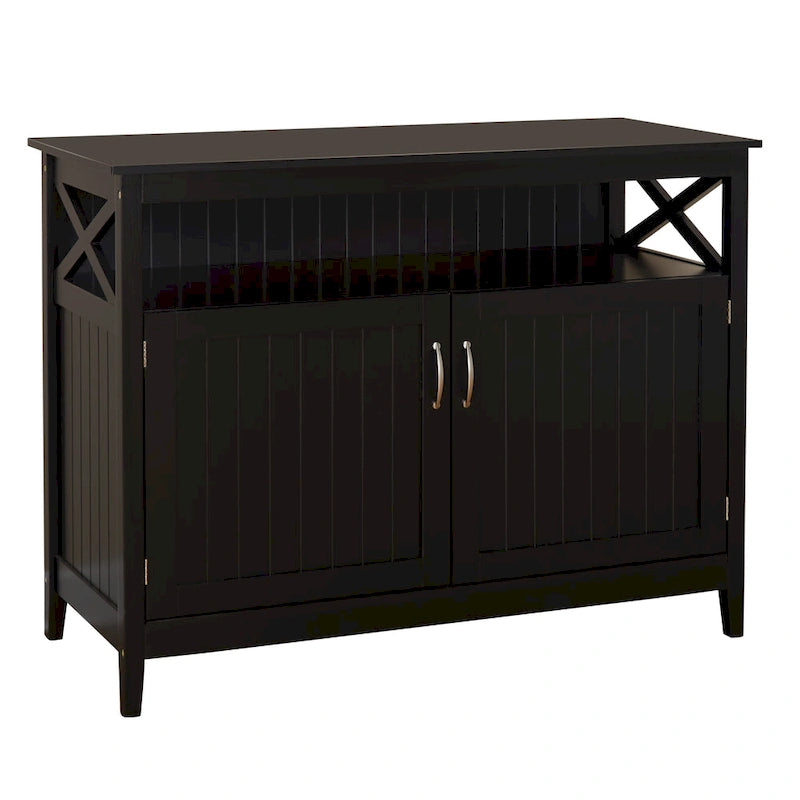 Buffet/Bahut 2 portes avec étagère ouverte, coloris Espresso / Noir / Blanc / Gris anthracite / Jaune