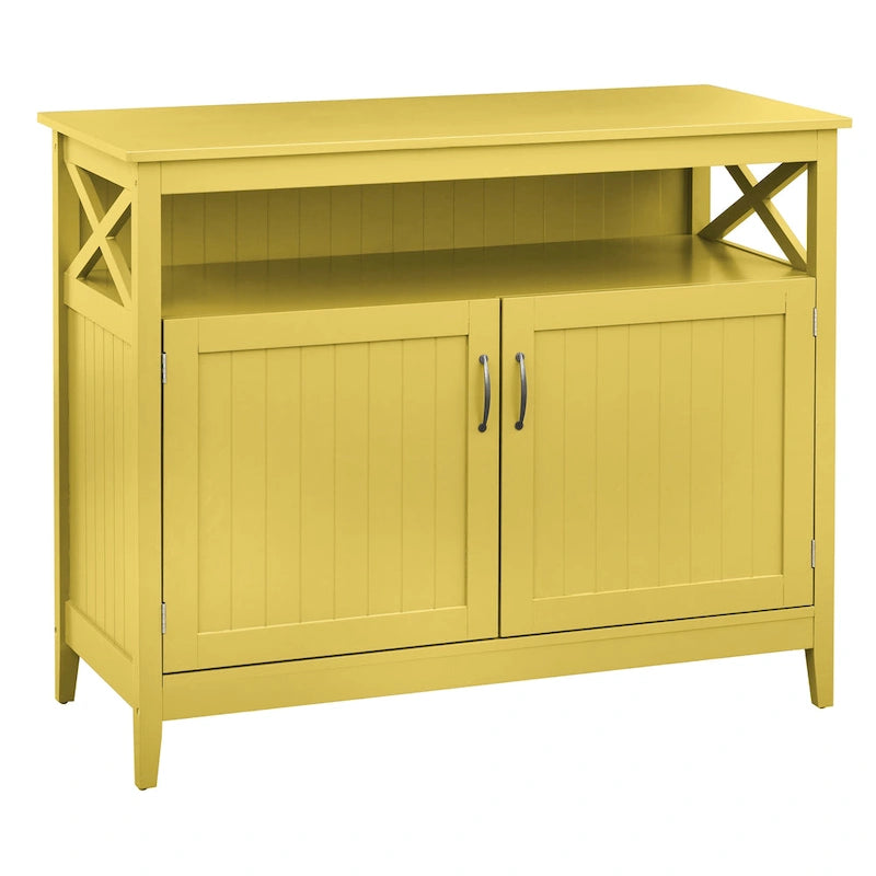 Buffet/Bahut 2 portes avec étagère ouverte, coloris Espresso / Noir / Blanc / Gris anthracite / Jaune