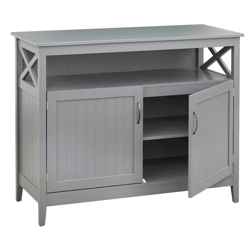 Buffet/Bahut 2 portes avec étagère ouverte, coloris Espresso / Noir / Blanc / Gris anthracite / Jaune