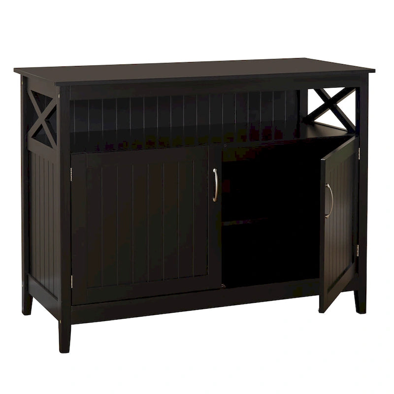 Buffet/Bahut 2 portes avec étagère ouverte, coloris Espresso / Noir / Blanc / Gris anthracite / Jaune