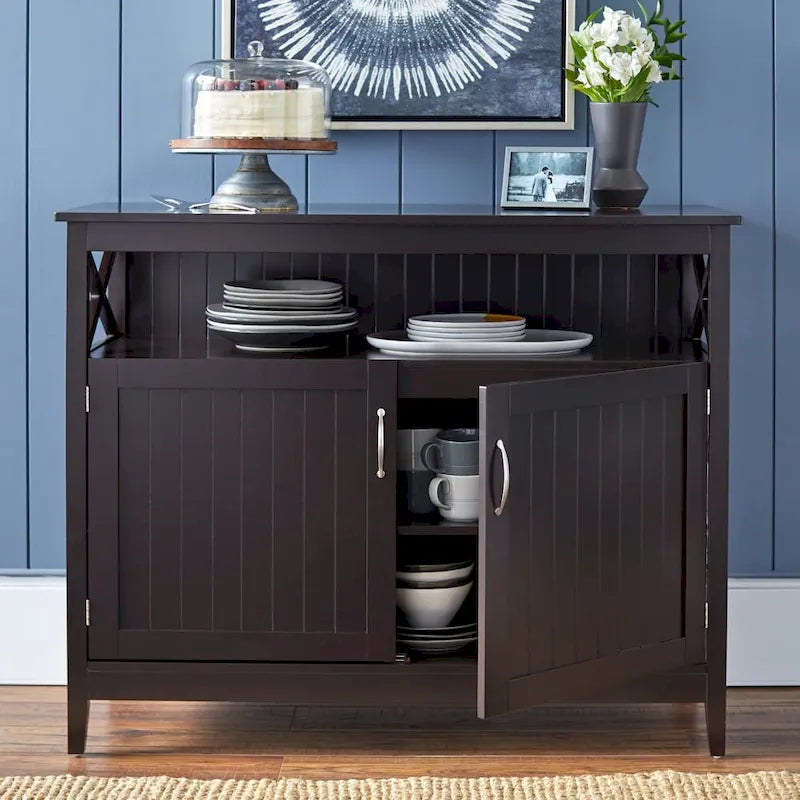 Buffet/Bahut 2 portes avec étagère ouverte, coloris Espresso / Noir / Blanc / Gris anthracite / Jaune