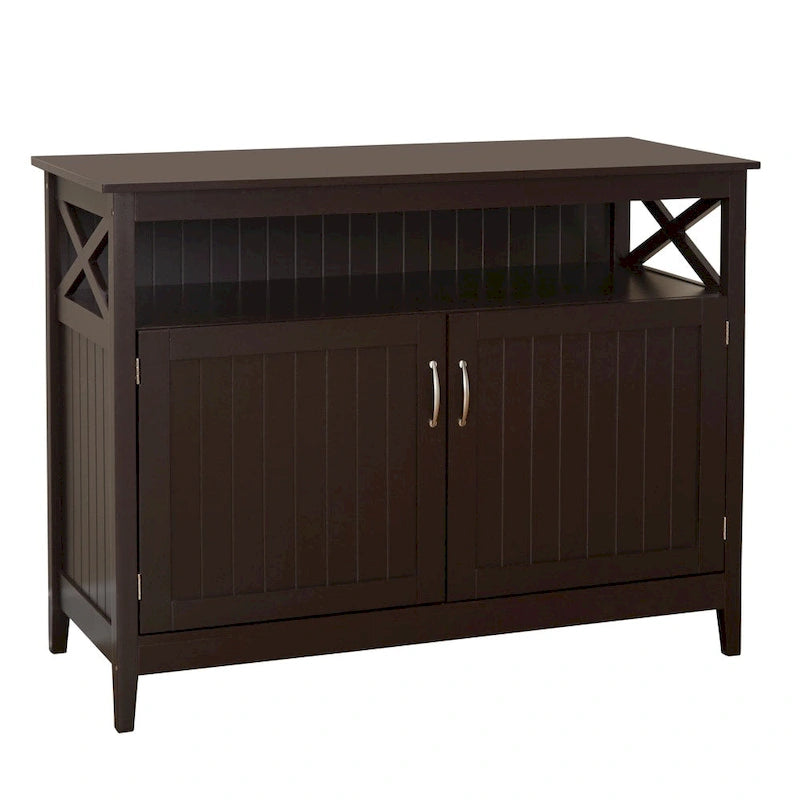 Buffet/Bahut 2 portes avec étagère ouverte, coloris Espresso / Noir / Blanc / Gris anthracite / Jaune