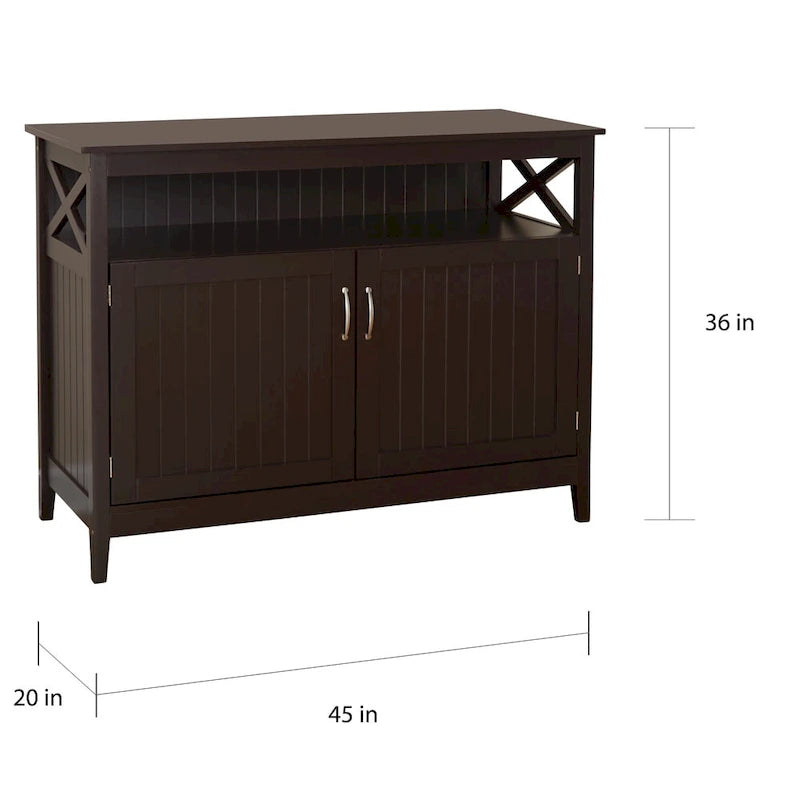 Buffet/Bahut 2 portes avec étagère ouverte, coloris Espresso / Noir / Blanc / Gris anthracite / Jaune