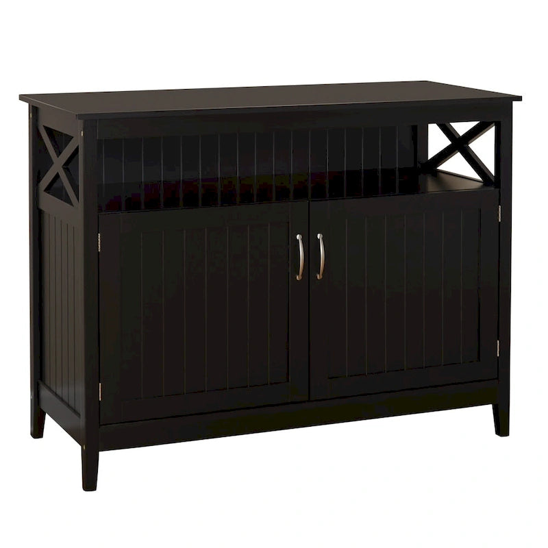 Buffet/Bahut 2 portes avec étagère ouverte, coloris Espresso / Noir / Blanc / Gris anthracite / Jaune