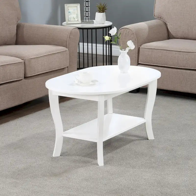 Table basse ovale expresso / blanche / noire avec étagère inférieure et pieds incurvés