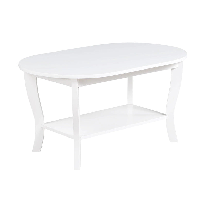 Table basse ovale expresso / blanche / noire avec étagère inférieure et pieds incurvés
