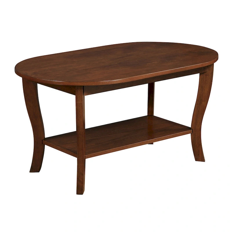 Table basse ovale expresso / blanche / noire avec étagère inférieure et pieds incurvés