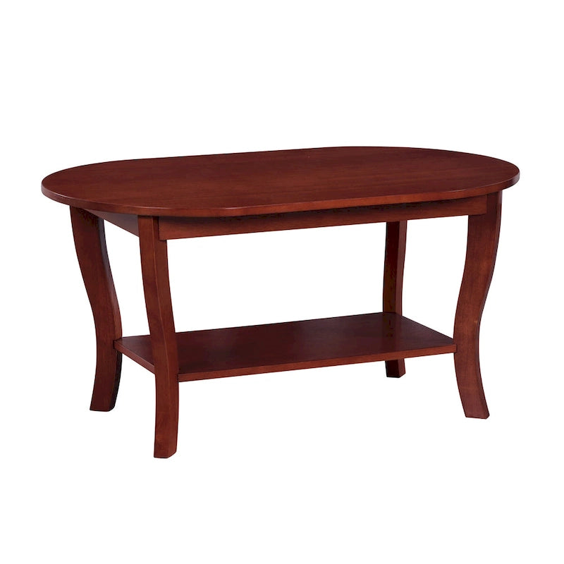 Table basse ovale expresso / blanche / noire avec étagère inférieure et pieds incurvés