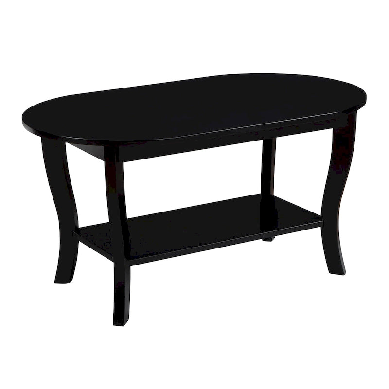 Table basse ovale expresso / blanche / noire avec étagère inférieure et pieds incurvés