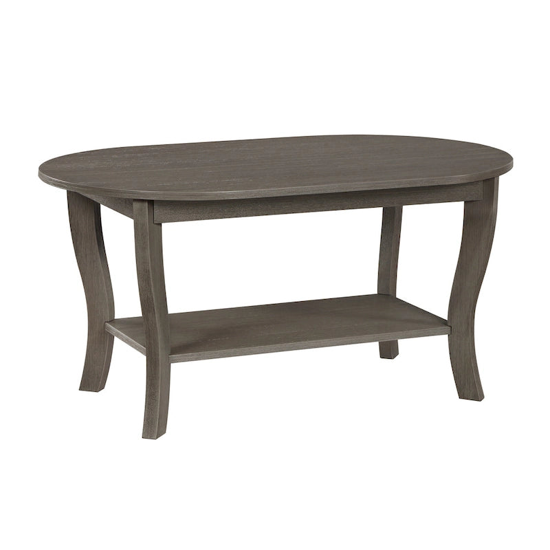 Table basse ovale expresso / blanche / noire avec étagère inférieure et pieds incurvés