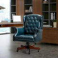 Fauteuil de bureau pivotant avec dossier capitonné et accoudoirs cloutés, turquoise / marron / camel / noir / marine, style classique, 1 personne