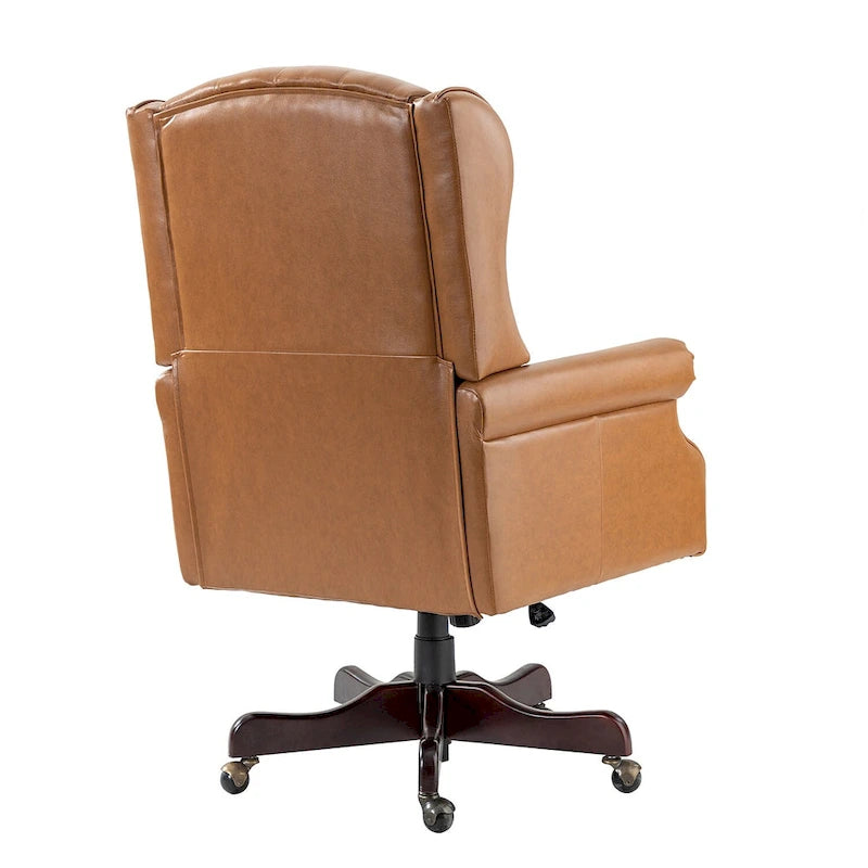 Fauteuil de bureau pivotant avec dossier capitonné et accoudoirs cloutés, turquoise / marron / camel / noir / marine, style classique, 1 personne
