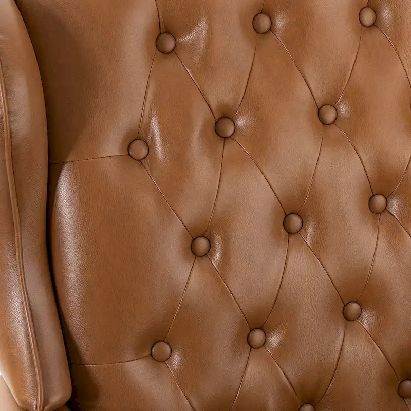 Fauteuil de bureau pivotant avec dossier capitonné et accoudoirs cloutés, turquoise / marron / camel / noir / marine, style classique, 1 personne