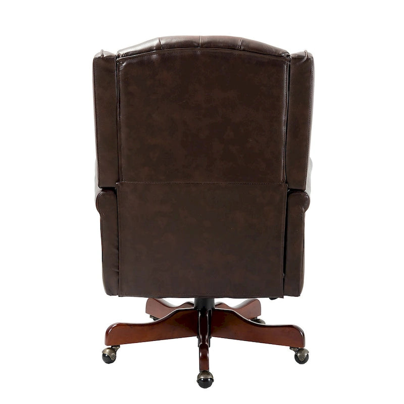 Fauteuil de bureau pivotant avec dossier capitonné et accoudoirs cloutés, turquoise / marron / camel / noir / marine, style classique, 1 personne