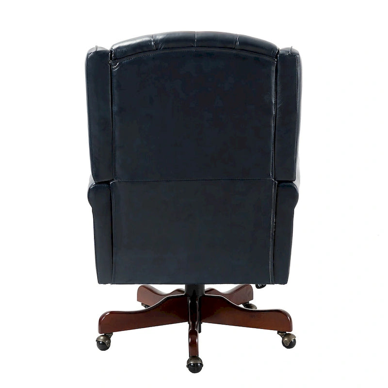 Fauteuil de bureau pivotant avec dossier capitonné et accoudoirs cloutés, turquoise / marron / camel / noir / marine, style classique, 1 personne