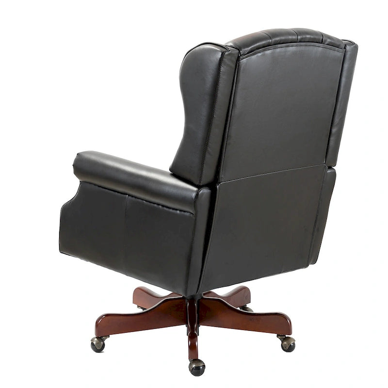 Fauteuil de bureau pivotant avec dossier capitonné et accoudoirs cloutés, turquoise / marron / camel / noir / marine, style classique, 1 personne
