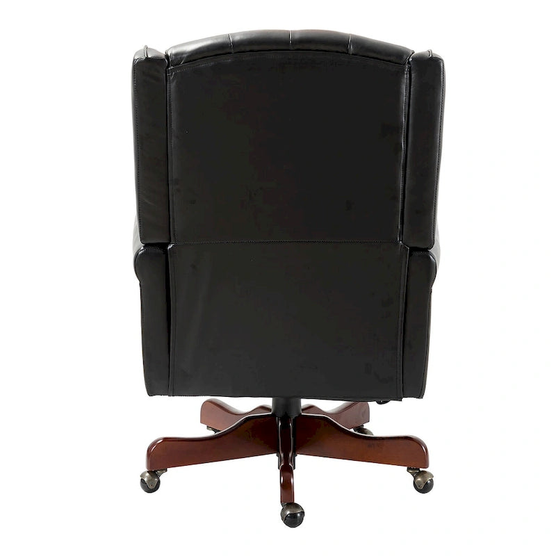 Fauteuil de bureau pivotant avec dossier capitonné et accoudoirs cloutés, turquoise / marron / camel / noir / marine, style classique, 1 personne