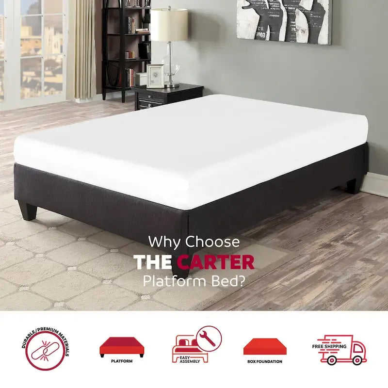 Cadre de lit plateforme rembourré gris foncé – Lit simple / Lit double / Grand lit / Très grand lit / Très grand lit californien / Lit simple XL