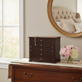 Boîte à bijoux en bois avec miroir, doublure en velours et compartiments multiples, marron, style classique, 1 personne