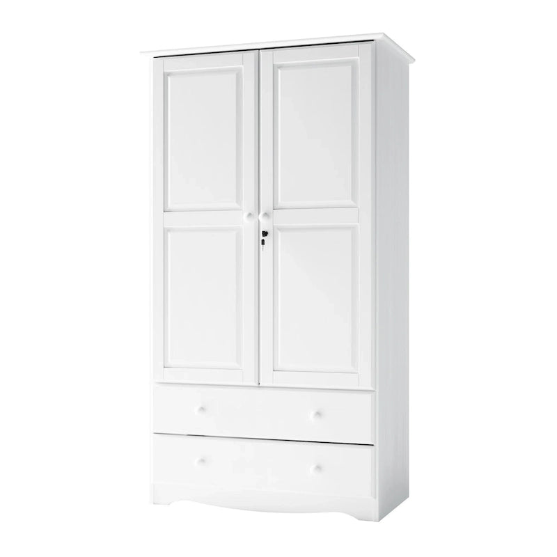 Armoire en bois massif avec 2 tiroirs et tringle à vêtements, pin miel / java / acajou / moka / blanc, style contemporain, 1 personne