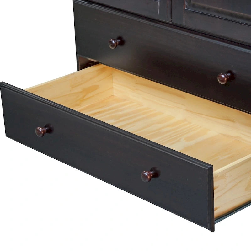 Armoire en bois massif avec 2 tiroirs et tringle à vêtements, pin miel / java / acajou / moka / blanc, style contemporain, 1 personne