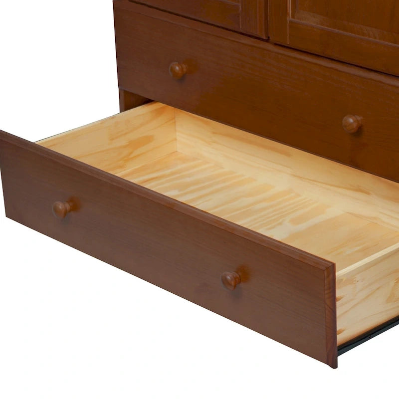 Armoire en bois massif avec 2 tiroirs et tringle à vêtements, pin miel / java / acajou / moka / blanc, style contemporain, 1 personne
