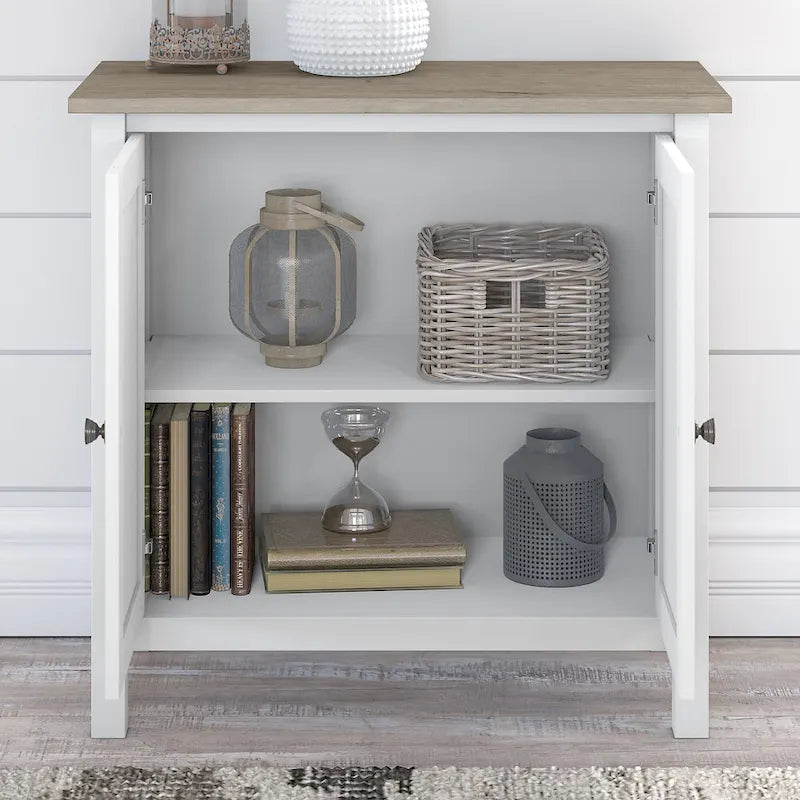 Armoire de rangement d'appoint 2 portes gris lambris / noir vintage - Style ferme moderne