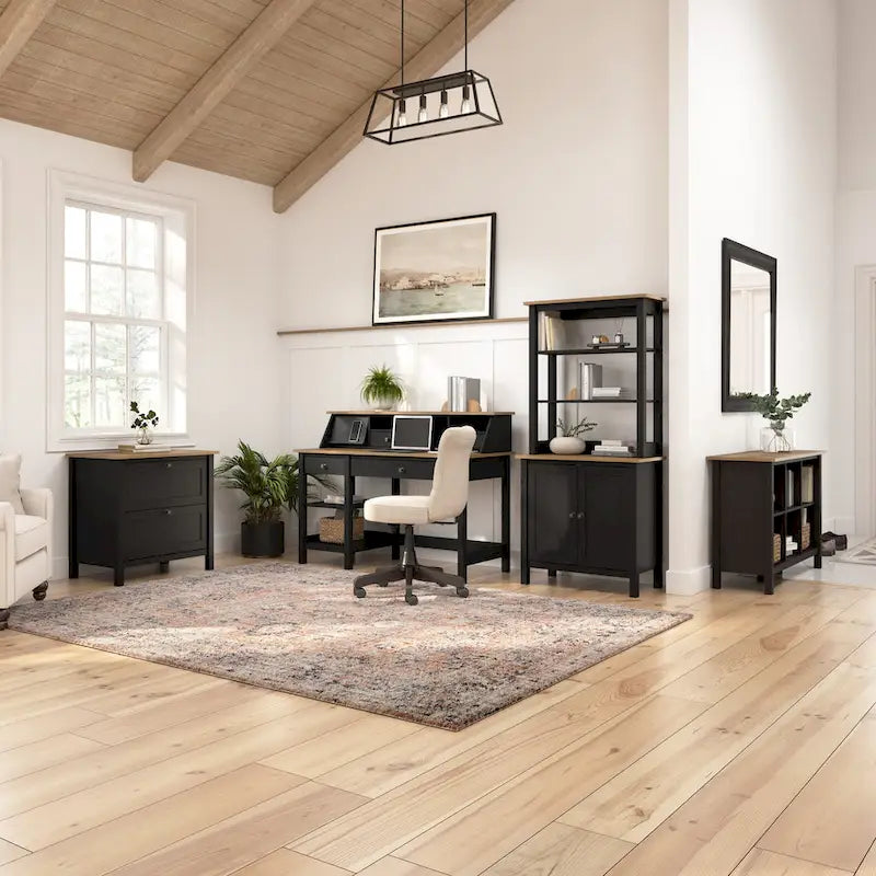 Armoire de rangement d'appoint 2 portes gris lambris / noir vintage - Style ferme moderne