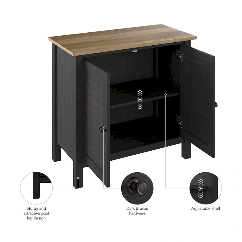 Armoire de rangement d'appoint 2 portes gris lambris / noir vintage - Style ferme moderne