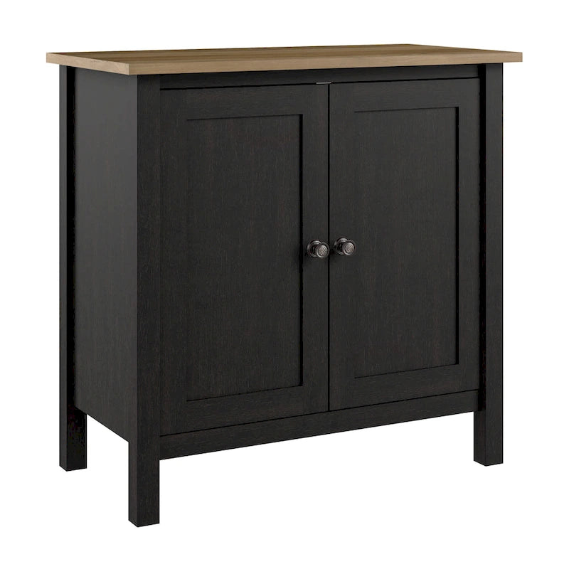 Armoire de rangement d'appoint 2 portes gris lambris / noir vintage - Style ferme moderne