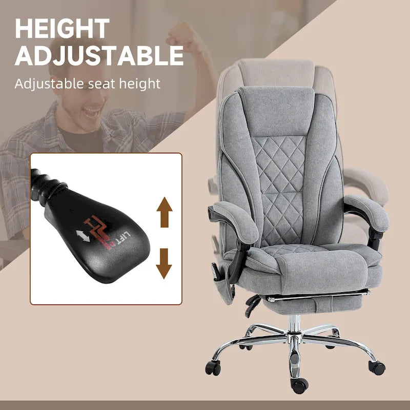 Fauteuil de bureau massant avec 6 points de vibration, repose-pieds et chaleur lombaire, gris, ergonomique et inclinable, 1 place