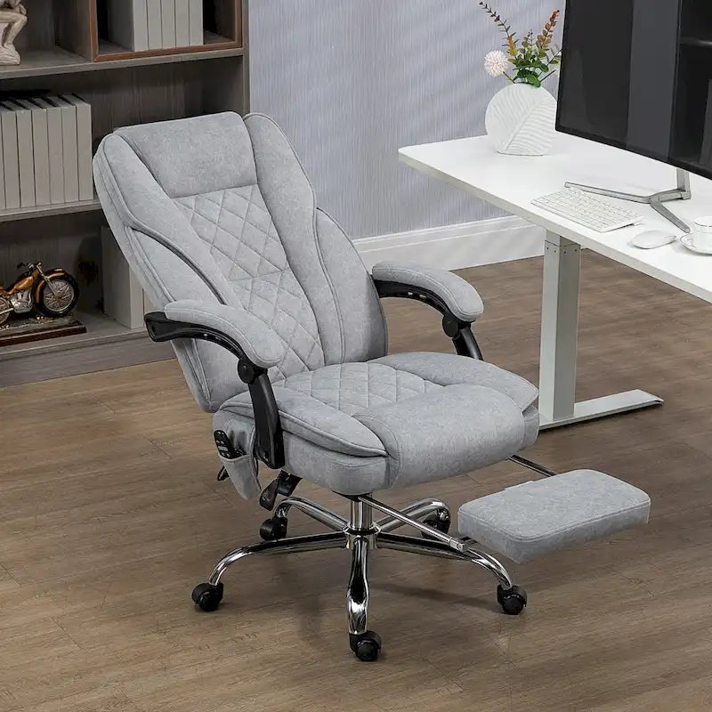 Fauteuil de bureau massant avec 6 points de vibration, repose-pieds et chaleur lombaire, gris, ergonomique et inclinable, 1 place