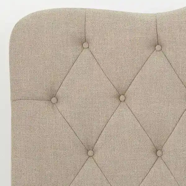 Tête de lit Queen capitonnée, Velours gris / Lin sable / Velours blanc, Style traditionnel Camelback, Lit 1 personne