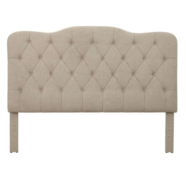 Tête de lit Queen capitonnée, Velours gris / Lin sable / Velours blanc, Style traditionnel Camelback, Lit 1 personne