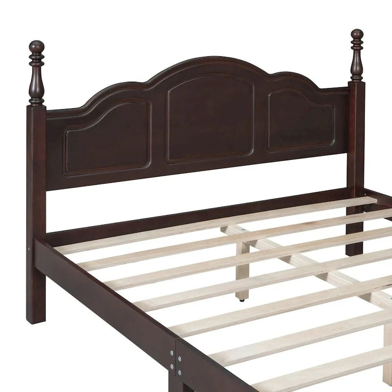 Lit plateforme en bois Queen noyer foncé/blanc avec tête de lit rétro
