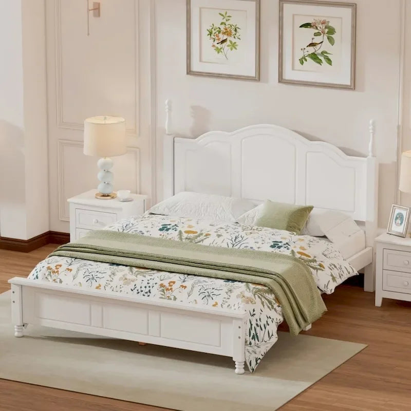 Lit plateforme en bois Queen noyer foncé/blanc avec tête de lit rétro