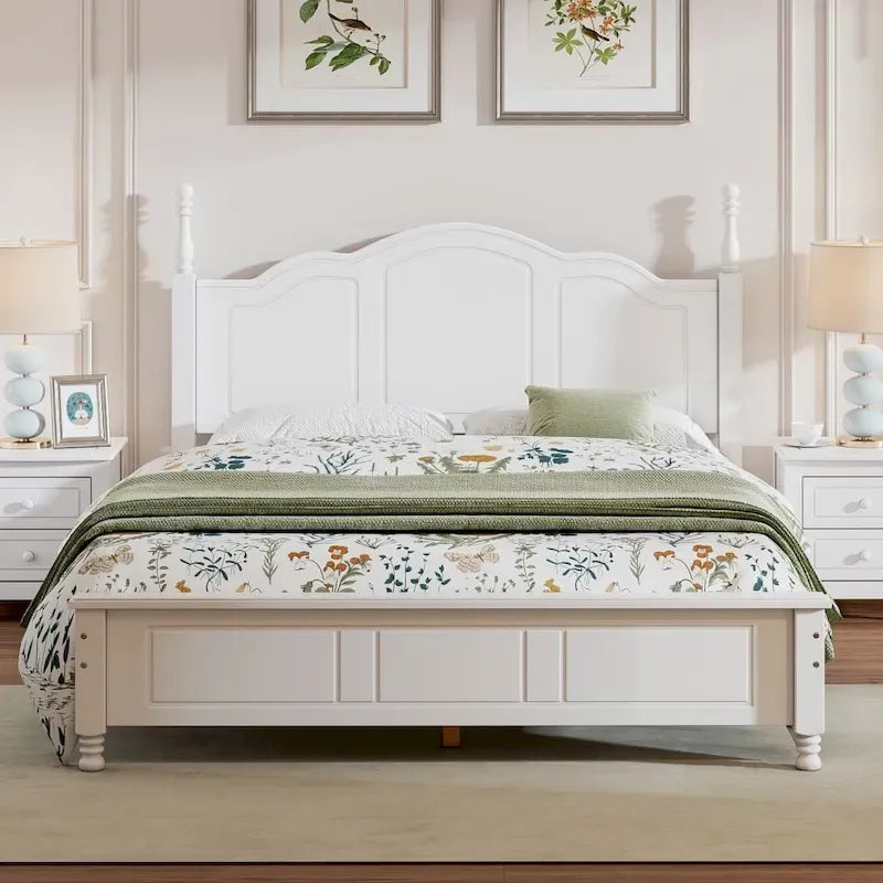 Lit plateforme en bois Queen noyer foncé/blanc avec tête de lit rétro
