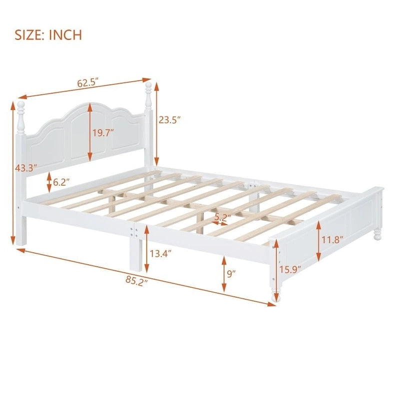 Lit plateforme en bois Queen noyer foncé/blanc avec tête de lit rétro