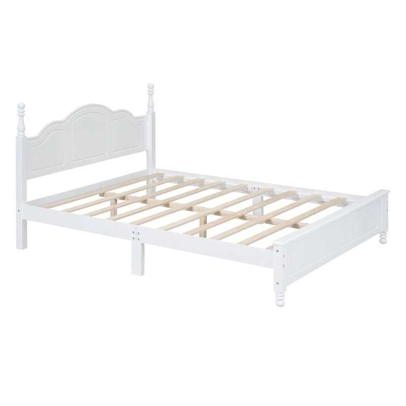 Lit plateforme en bois Queen noyer foncé/blanc avec tête de lit rétro