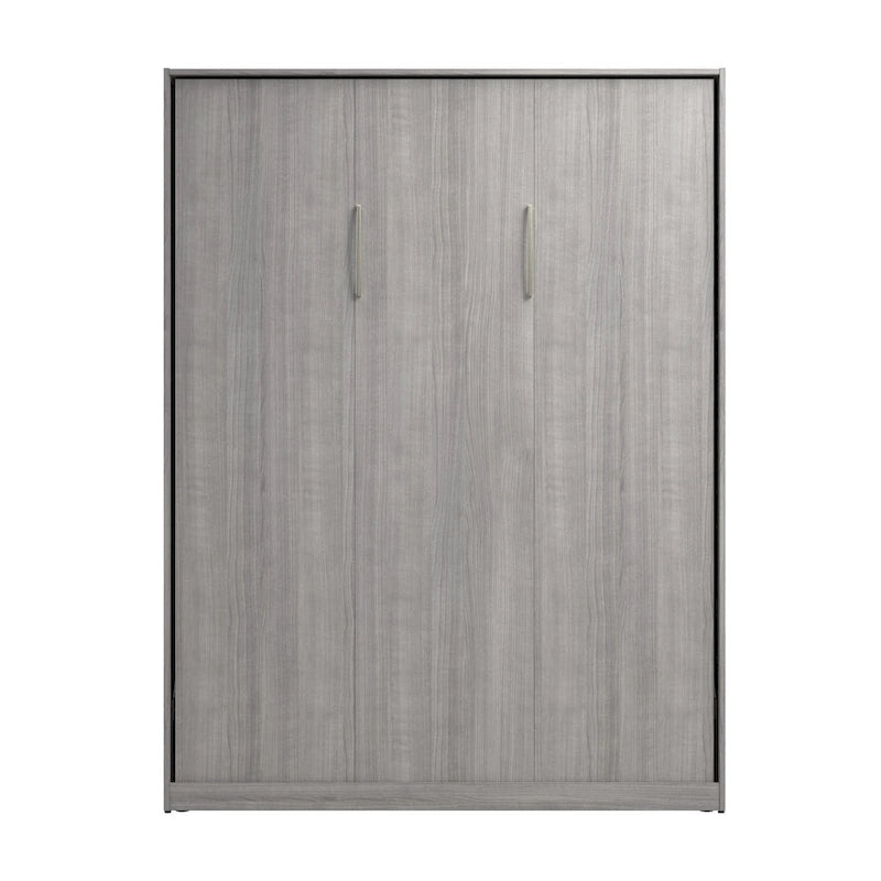 Lit escamotable Queen 65" avec armoire, Blanc / Chêne Espresso / Gris Platine, Style moderne, 1 personne