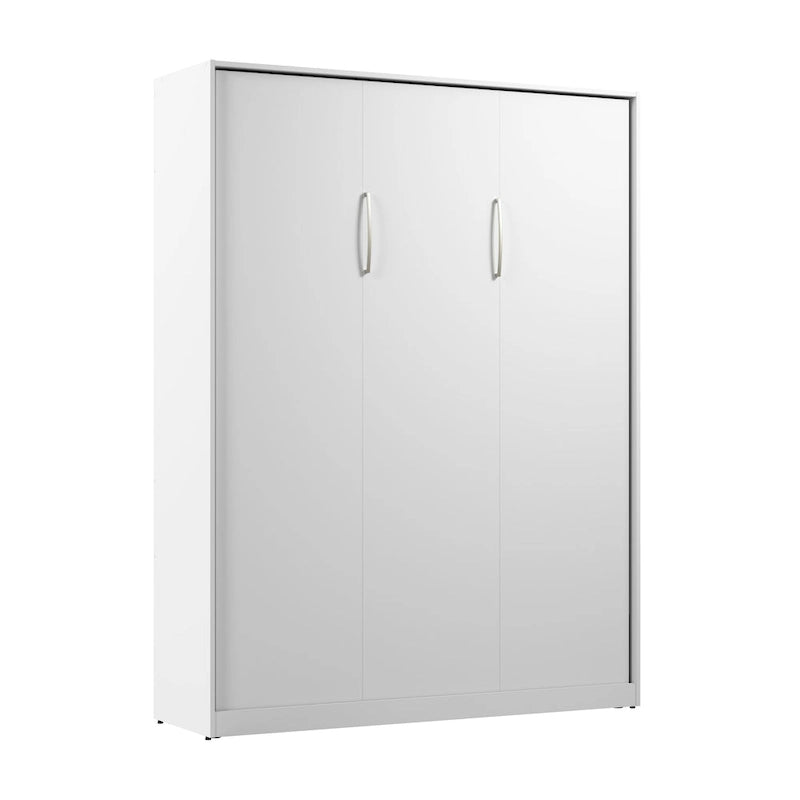 Lit escamotable Queen 65" avec armoire, Blanc / Chêne Espresso / Gris Platine, Style moderne, 1 personne