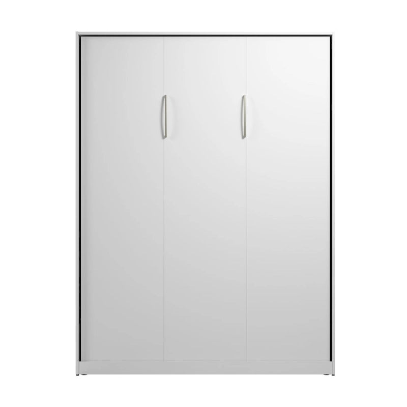 Lit escamotable Queen 65" avec armoire, Blanc / Chêne Espresso / Gris Platine, Style moderne, 1 personne