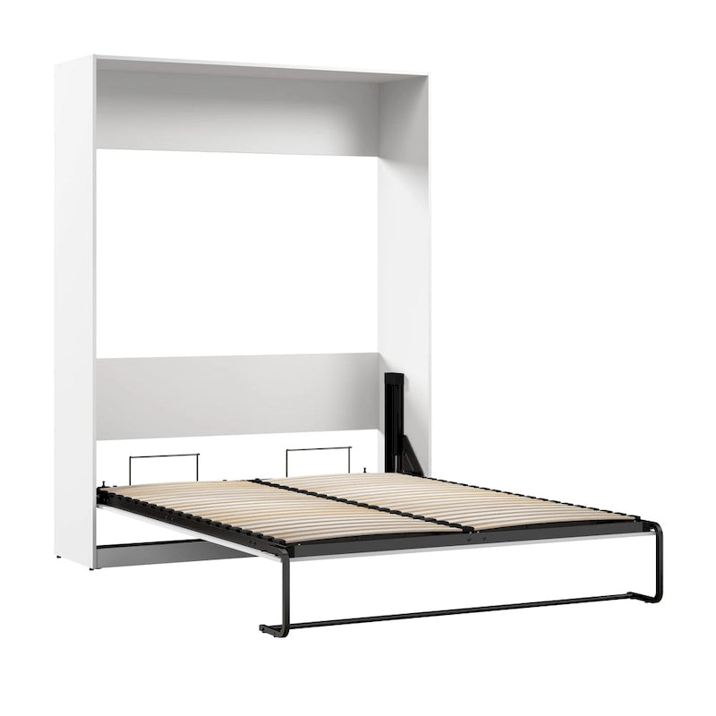 Lit escamotable Queen 65" avec armoire, Blanc / Chêne Espresso / Gris Platine, Style moderne, 1 personne