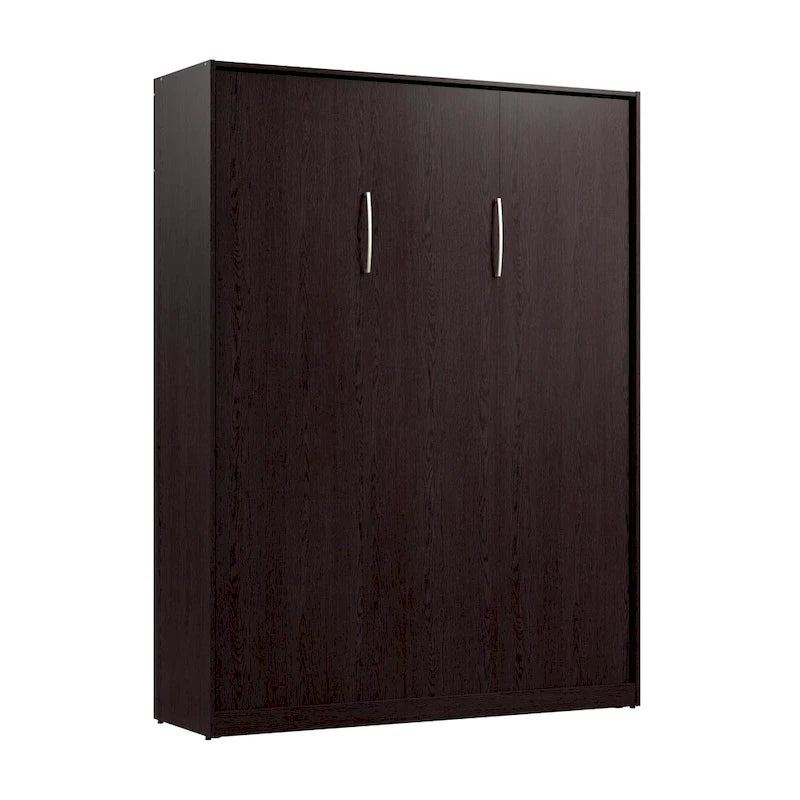 Lit escamotable Queen 65" avec armoire, Blanc / Chêne Espresso / Gris Platine, Style moderne, 1 personne