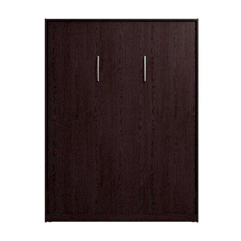 Lit escamotable Queen 65" avec armoire, Blanc / Chêne Espresso / Gris Platine, Style moderne, 1 personne