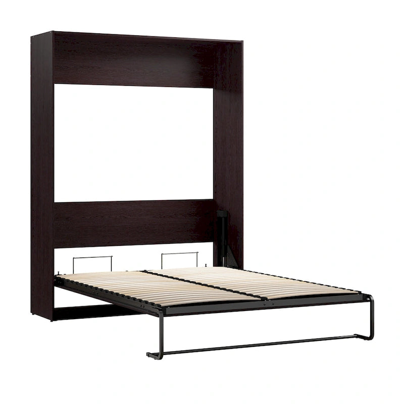 Lit escamotable Queen 65" avec armoire, Blanc / Chêne Espresso / Gris Platine, Style moderne, 1 personne