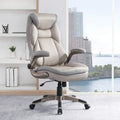Fauteuil de bureau de direction en cuir reconstitué avec support lombaire, taupe / noir / anthracite, style ergonomique, 1 personne