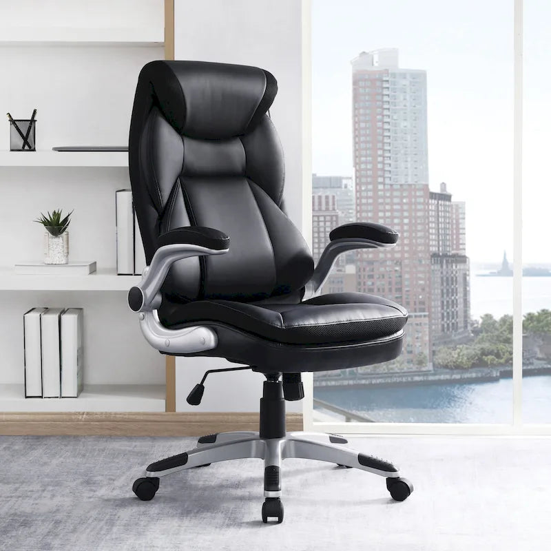 Fauteuil de bureau de direction en cuir reconstitué avec support lombaire, taupe / noir / anthracite, style ergonomique, 1 personne