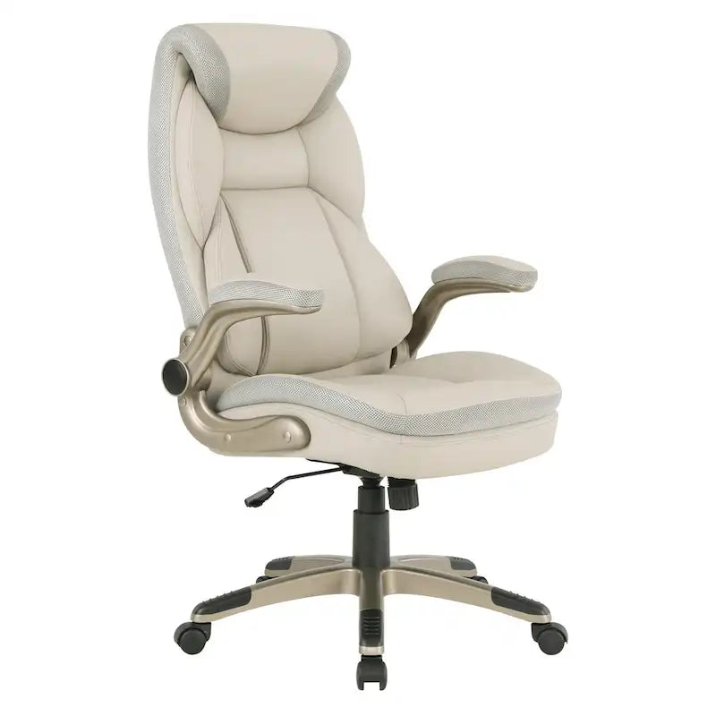 Fauteuil de bureau de direction en cuir reconstitué avec support lombaire, taupe / noir / anthracite, style ergonomique, 1 personne