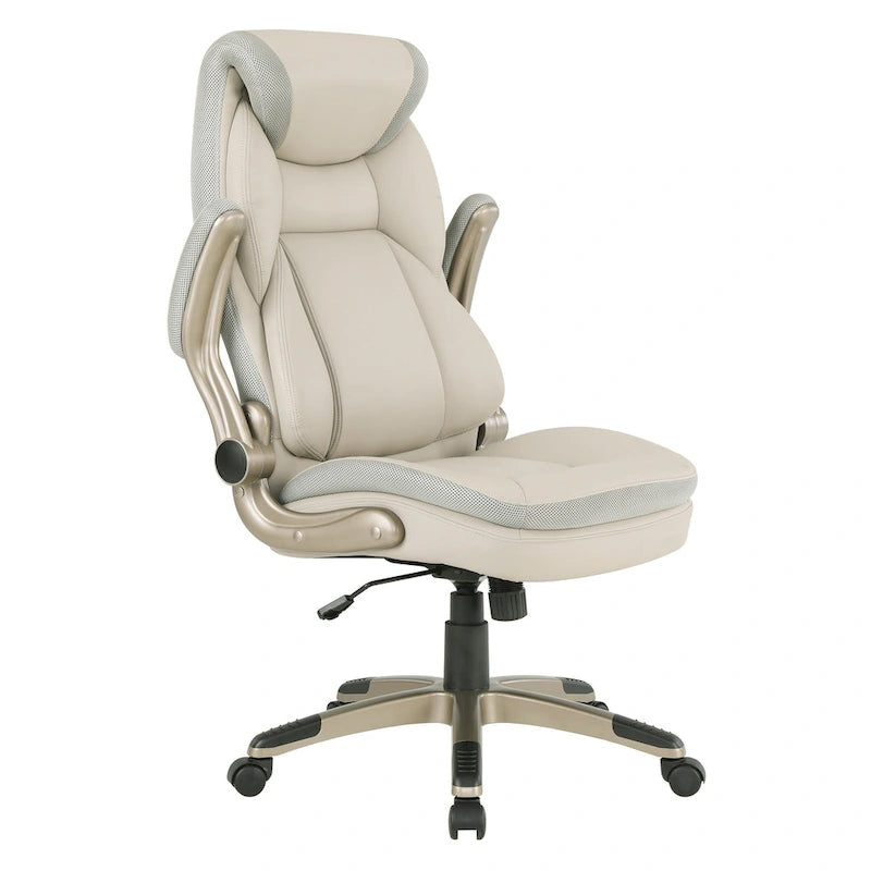 Fauteuil de bureau de direction en cuir reconstitué avec support lombaire, taupe / noir / anthracite, style ergonomique, 1 personne